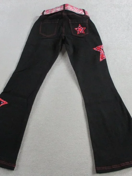 Social Collision Jeans Size 5 Red Star Studded Black Flare Belted Goth Y2K NWT - Picture 4 of 12